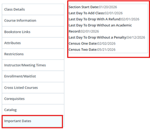 Important Dates and Related Course Deadline Information