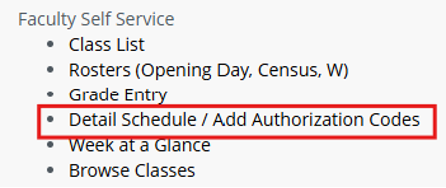Faculty Self Service - Detail Schedule Image