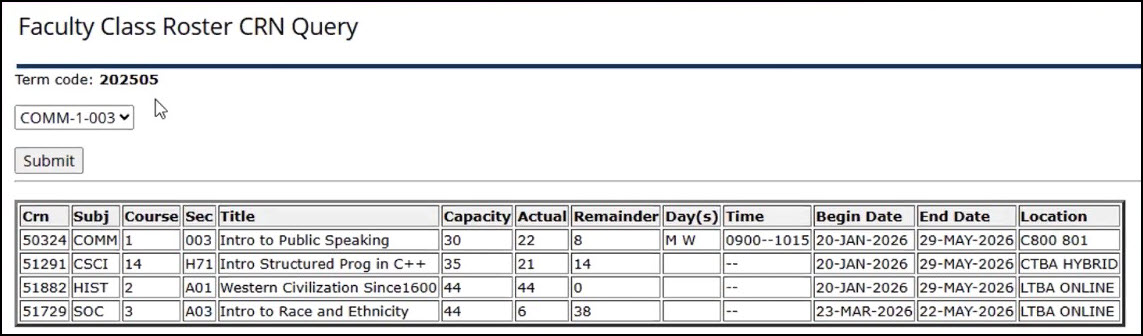 CLASS-Web Faculty Class Roster