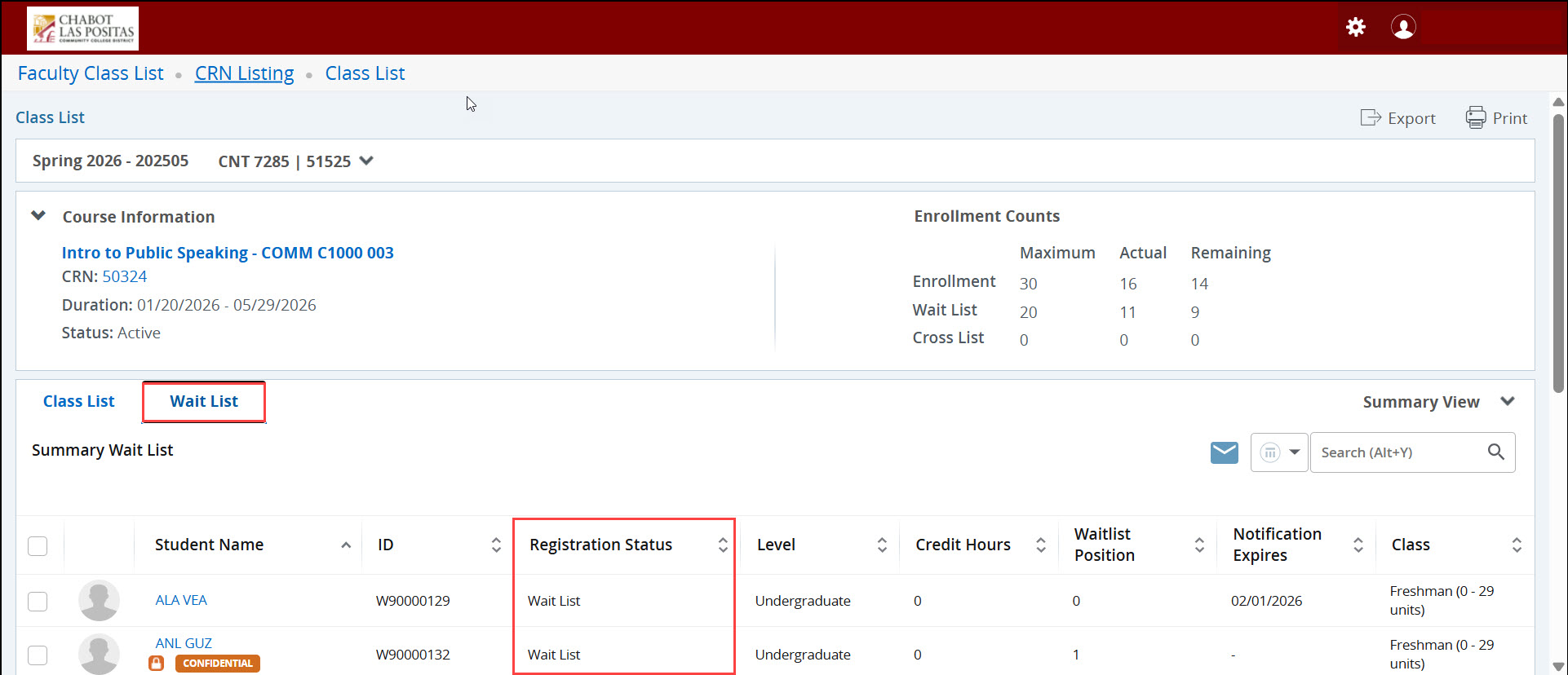 SSB9 Faculty Class List