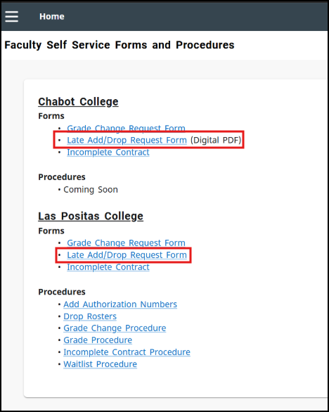 Late Add/Drop Request Forms Late Add/Drop Request Forms